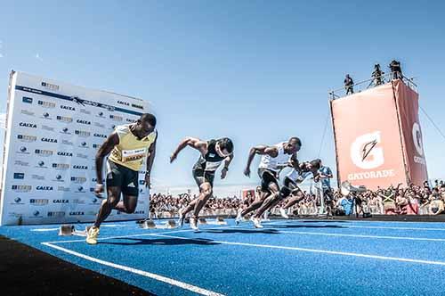 O jamaicano Usain Bolt fez o que se esperava dele na arena montada na praia de Copacabana, no Rio de Janeiro /  Foto: Thiago Diz / Mano a Mano